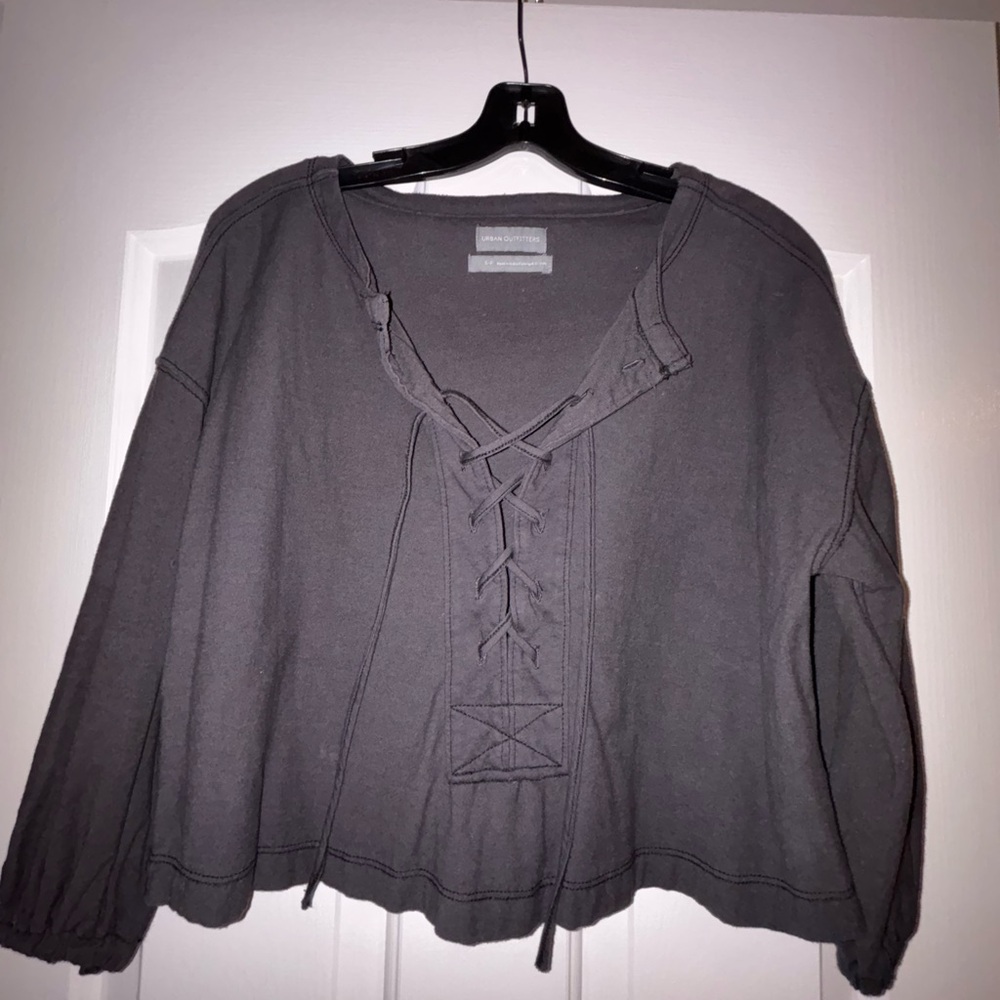Urban Outfitters Charcoal Lace-Up Blouse
